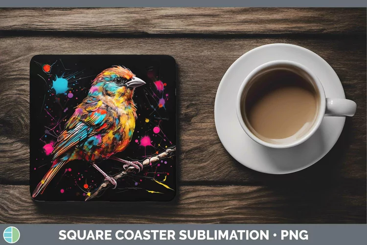 Neon Birds Sparrow Square Coaster Sublimation Coaster Design