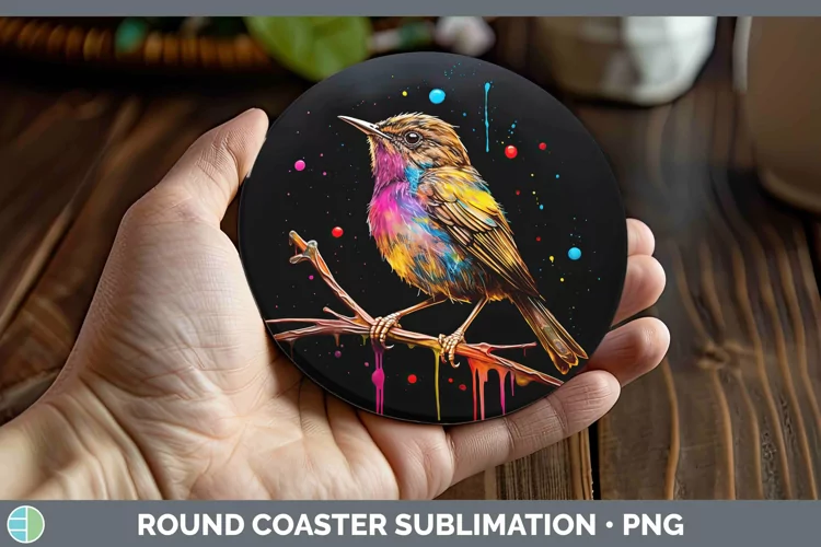 Neon Birds W Round Coaster Sublimation Coaster Designs