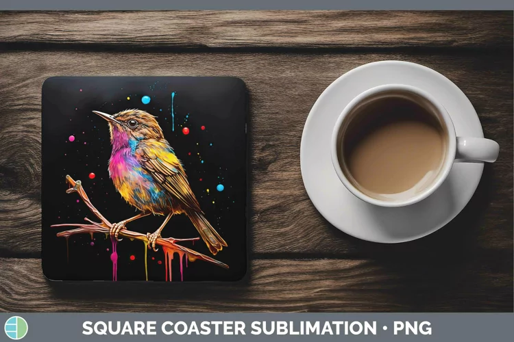 Neon Birds W Square Coaster Sublimation Coaster Designs