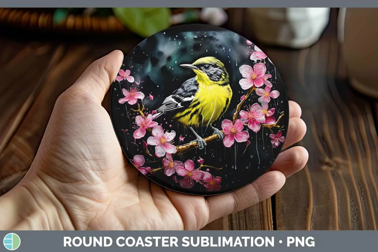 Neon Birds Warb Round Coaster Sublimation Coaster Designs