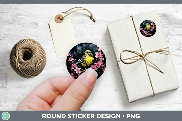 Neon Birds Warb Stickers | Round Labels Designs