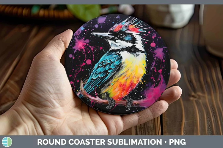 Neon Birds Woodpecker Do Round Coaster Sublimation Coaster D