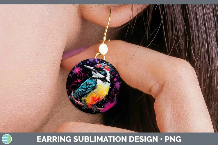 Neon Birds Woodpecker Do Round Earrings Sublimation Earrings