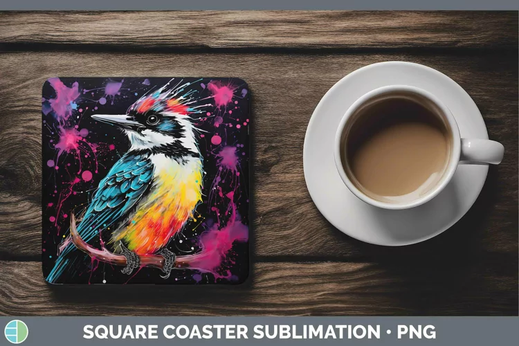 Neon Birds Woodpecker Do Square Coaster Sublimation Coaster