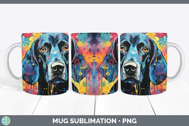 Neon Bluetick Coonhound Mug Wrap Sublimation Coffee Cup Desi