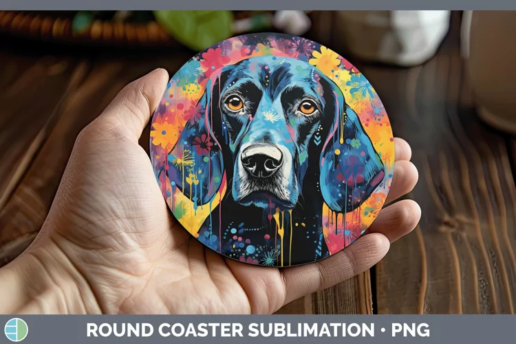 Neon Bluetick Coonhound Round Coaster Sublimation Coaster De