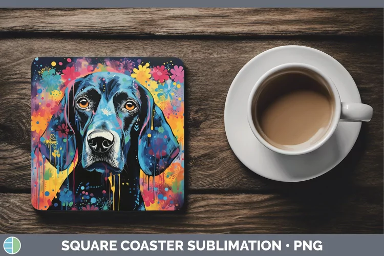 Neon Bluetick Coonhound Square Coaster Sublimation Coaster D