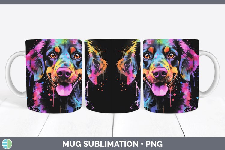 Neon Brittany Dog Mug Wrap Sublimation Coffee Cup Designs