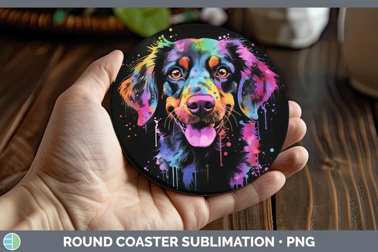 Neon Brittany Dog Round Coaster Sublimation Coaster Designs