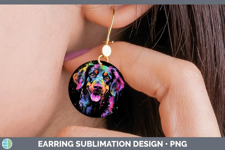 Neon Brittany Dog Round Earrings Sublimation Earrings Design