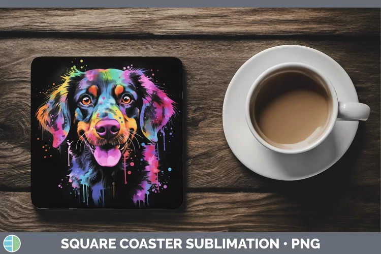 Neon Brittany Dog Square Coaster Sublimation Coaster Designs
