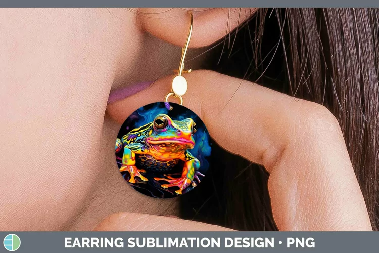 Neon Bullfrog Round Earrings Sublimation Earrings Designs
