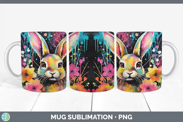 Neon Bunny Mug Wrap Sublimation Coffee Cup Designs