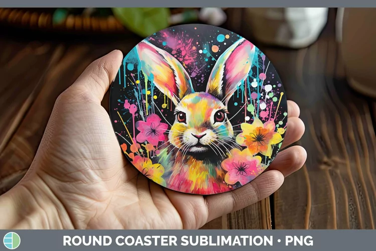 Neon Bunny Round Coaster Sublimation Coaster Designs