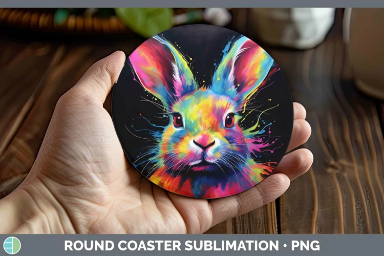 Neon Bunny Round Coaster Sublimation Coaster Designs