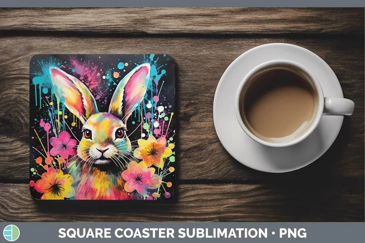 Neon Bunny Square Coaster Sublimation Coaster Designs