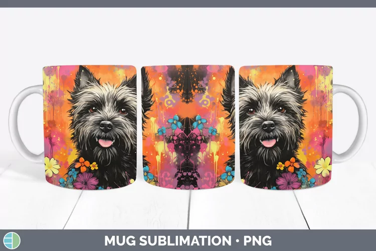 Neon Cairn Terrier Mug Wrap Sublimation Coffee Cup Designs