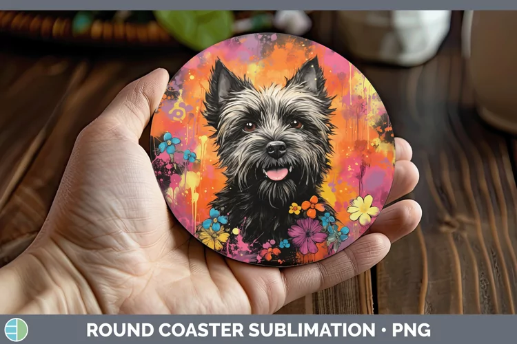 Neon Cairn Terrier Round Coaster Sublimation Coaster Designs