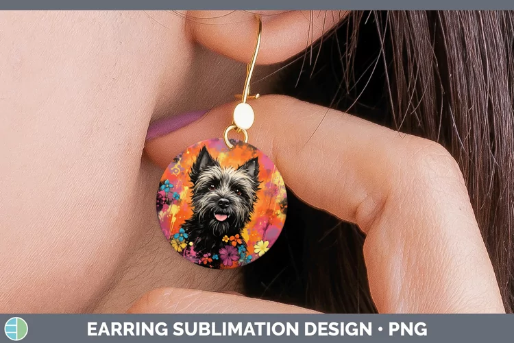 Neon Cairn Terrier Round Earrings Sublimation Earrings Desig