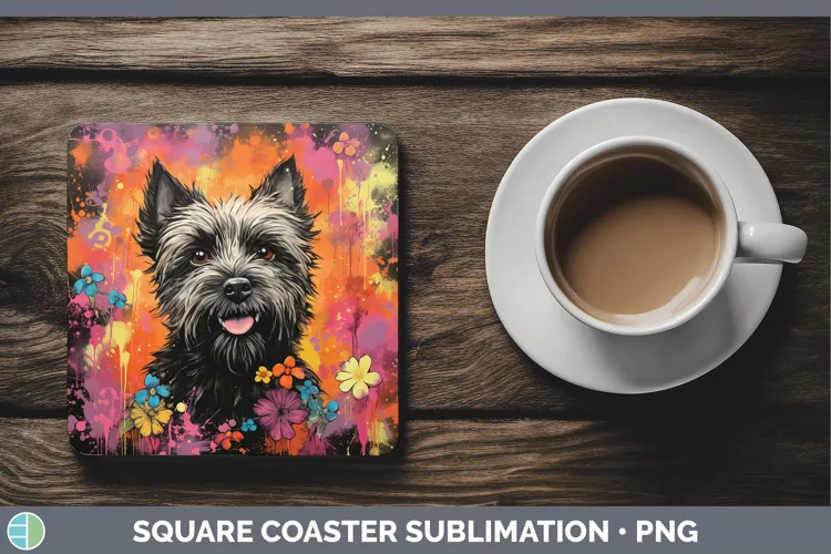 Neon Cairn Terrier Square Coaster Sublimation Coaster Design