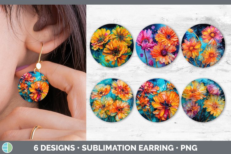 Neon Calendula Flowers Round Earrings | Bundle Earrings Desi