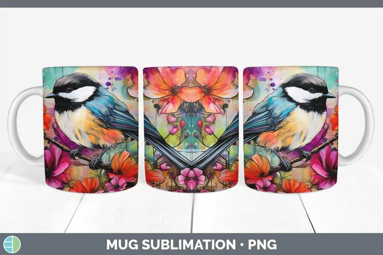Neon Chickadee Mug Wrap Sublimation Coffee Cup Designs