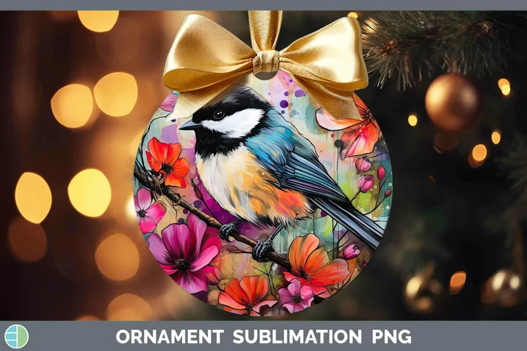 Neon Chickadee Ornament Sublimation Bauble Designs