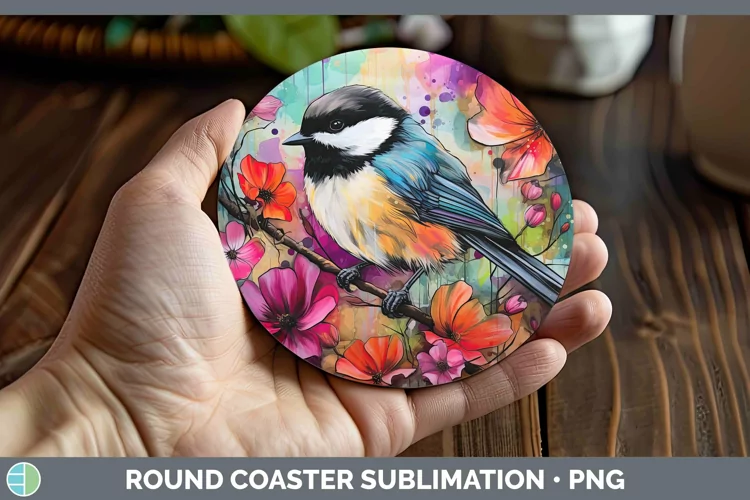 Neon Chickadee Round Coaster Sublimation Coaster Designs