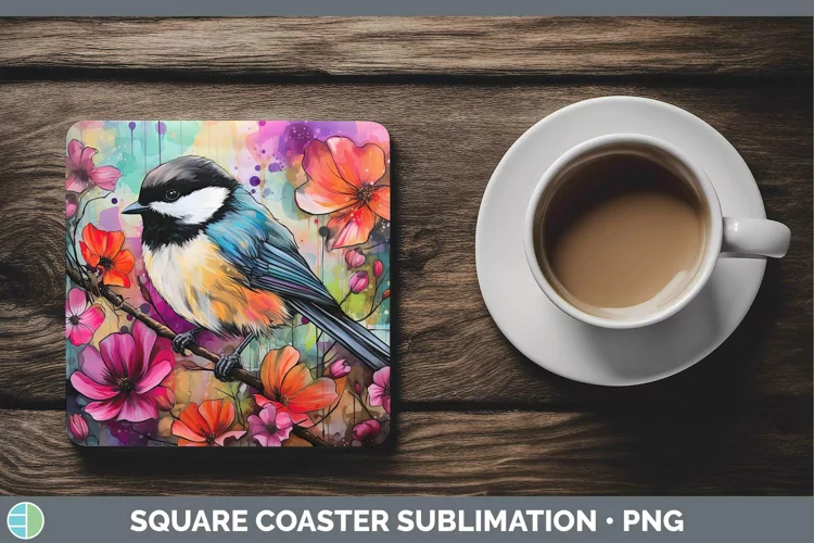 Neon Chickadee Square Coaster Sublimation Coaster Designs