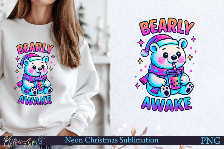 Neon Christmas Sublimation Design | bearly awake