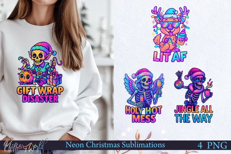 Neon Christmas Sublimation Designs | gift wrap disaster