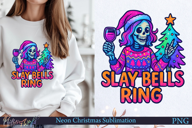 Neon Christmas Sublimation Design | slay bells ring