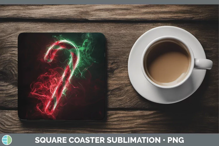 Neon Christmas Candy Cane Square Coaster Sublimation Coaster
