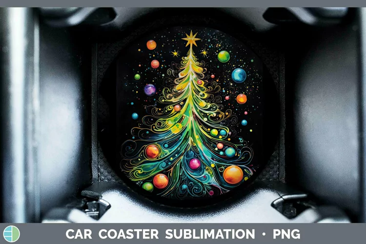 Neon Christmas Tree Car Coaster Sublimation Coaster Des
