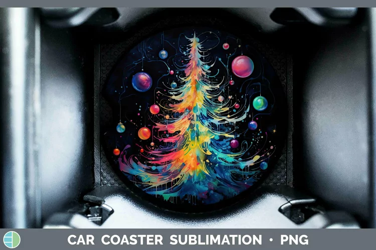 Neon Christmas Tree Car Coaster Sublimation Coaster Des
