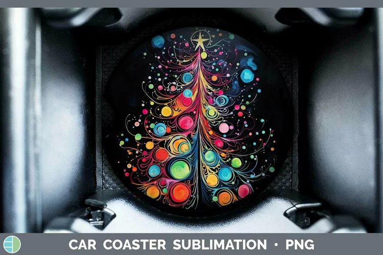 Neon Christmas Tree Car Coaster Sublimation Coaster Des