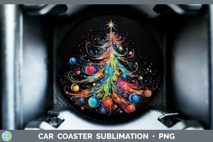 Neon Christmas Tree Car Coaster Sublimation Coaster Des