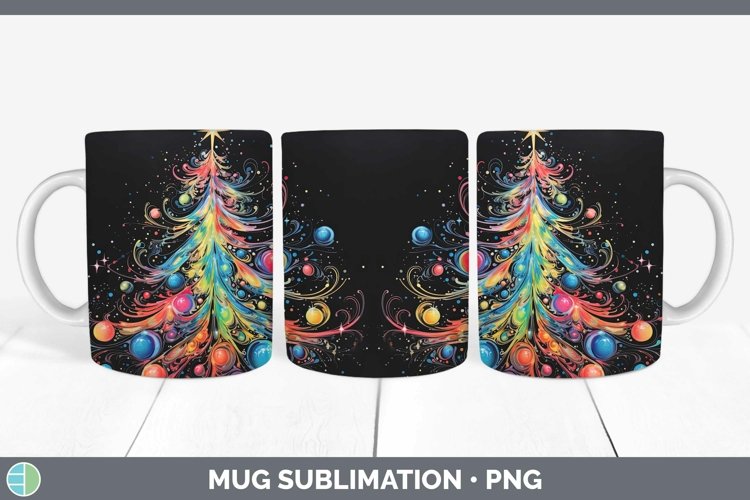 Neon Christmas Tree Mug Wrap Sublimation Coffee Cup Des