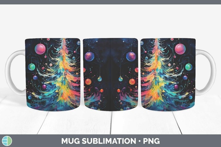 Neon Christmas Tree Mug Wrap Sublimation Coffee Cup Des