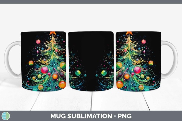 Neon Christmas Tree Mug Wrap Sublimation Coffee Cup Des