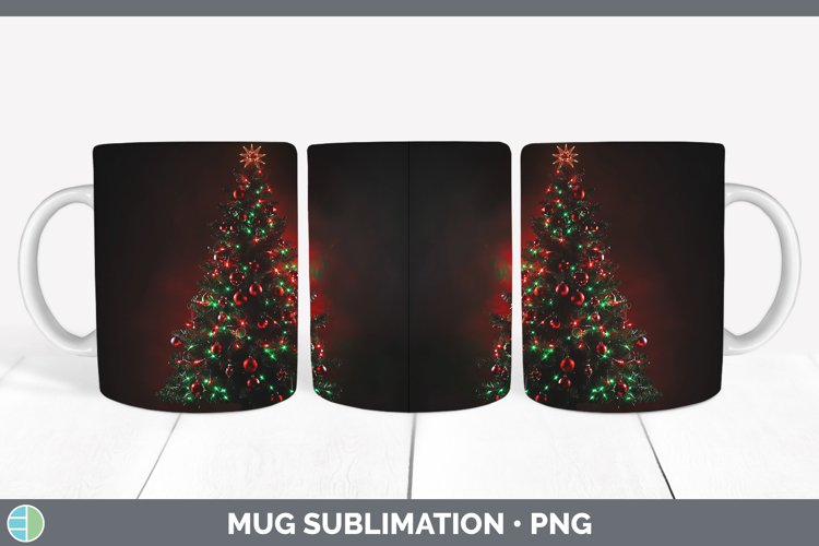 Neon Christmas Tree Mug Wrap Sublimation Coffee Cup Des