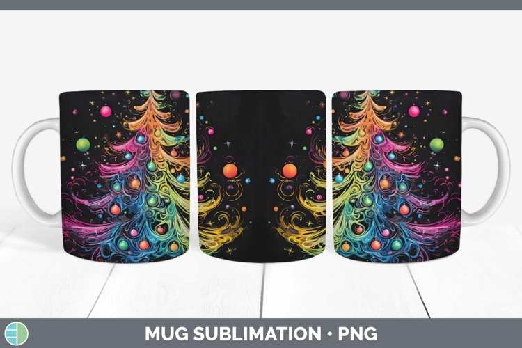 Neon Christmas Tree Mug Wrap Sublimation Coffee Cup Des
