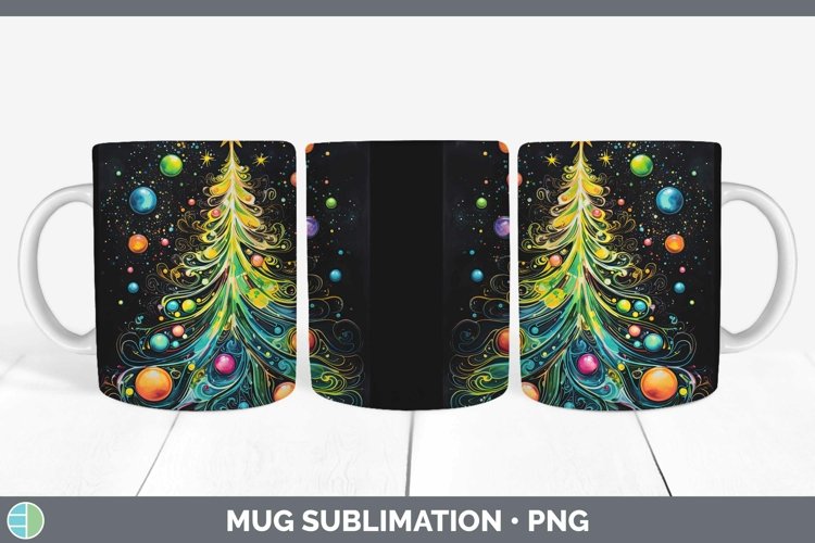Neon Christmas Tree Mug Wrap Sublimation Coffee Cup Des