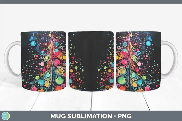 Neon Christmas Tree Mug Wrap Sublimation Coffee Cup Des