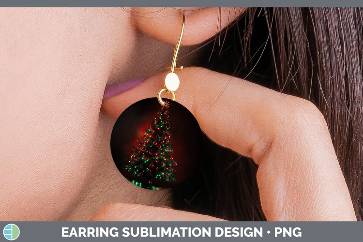 Neon Christmas Tree Round Earrings Sublimation Earrings