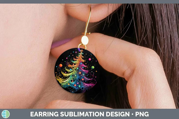Neon Christmas Tree Round Earrings Sublimation Earrings