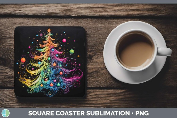 Neon Christmas Tree Square Coaster Sublimation Coaster