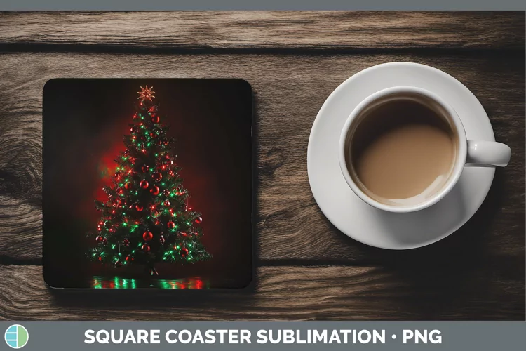 Neon Christmas Tree Square Coaster Sublimation Coaster