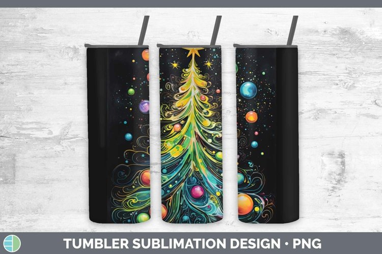 Neon Christmas Tree Tumbler Sublimation 20 oz Skinny Tu