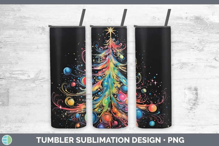 Neon Christmas Tree Tumbler Sublimation 20 oz Skinny Tu